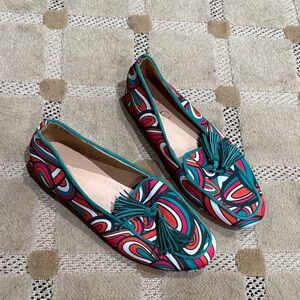 Worn ONCE Teal, Fucsia, Tassel Patterned Loafers Women’s 7.5